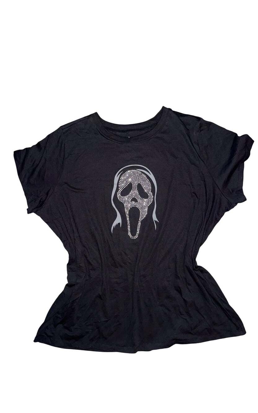 Torrid Ghost Face Rhinestone T-Shirt Size 3 Black